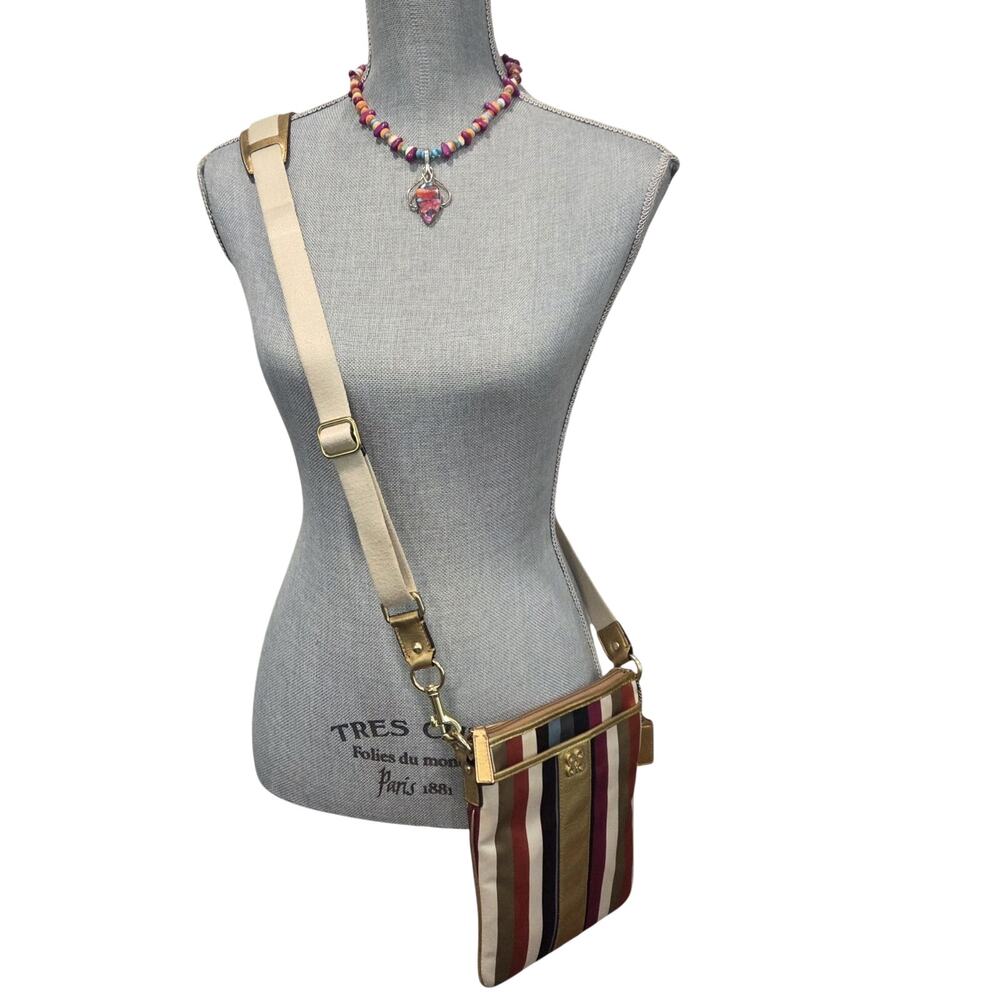 Coach Legacy Stripe Swingpack Crossbody Multicolor Satin Gold Trim Y2K Rare - Picture 3 of 13